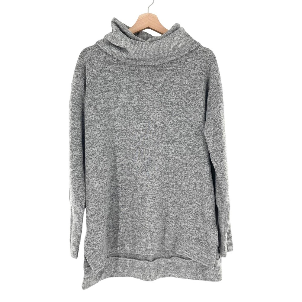 C&C California Rib Tunic Sweater Fold Over Knit Nora Heather Gray
